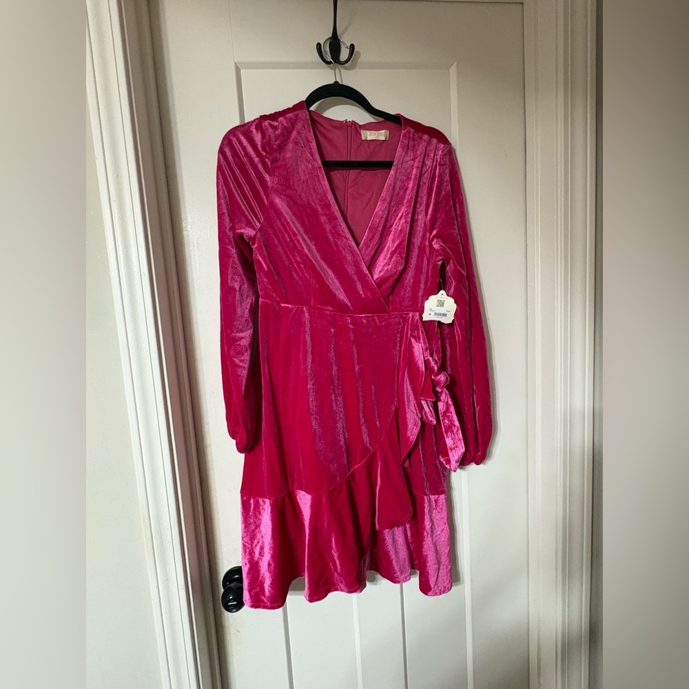 Altar'd State Fuchsia Velvet Wrap Dress